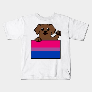 Love is Love Puppy - Chocolate Lab - Bi Pride Flag Kids T-Shirt